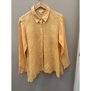 Eileen Fisher Organic Irish Linen Blouse Women's Yellow Lightweight Button Down